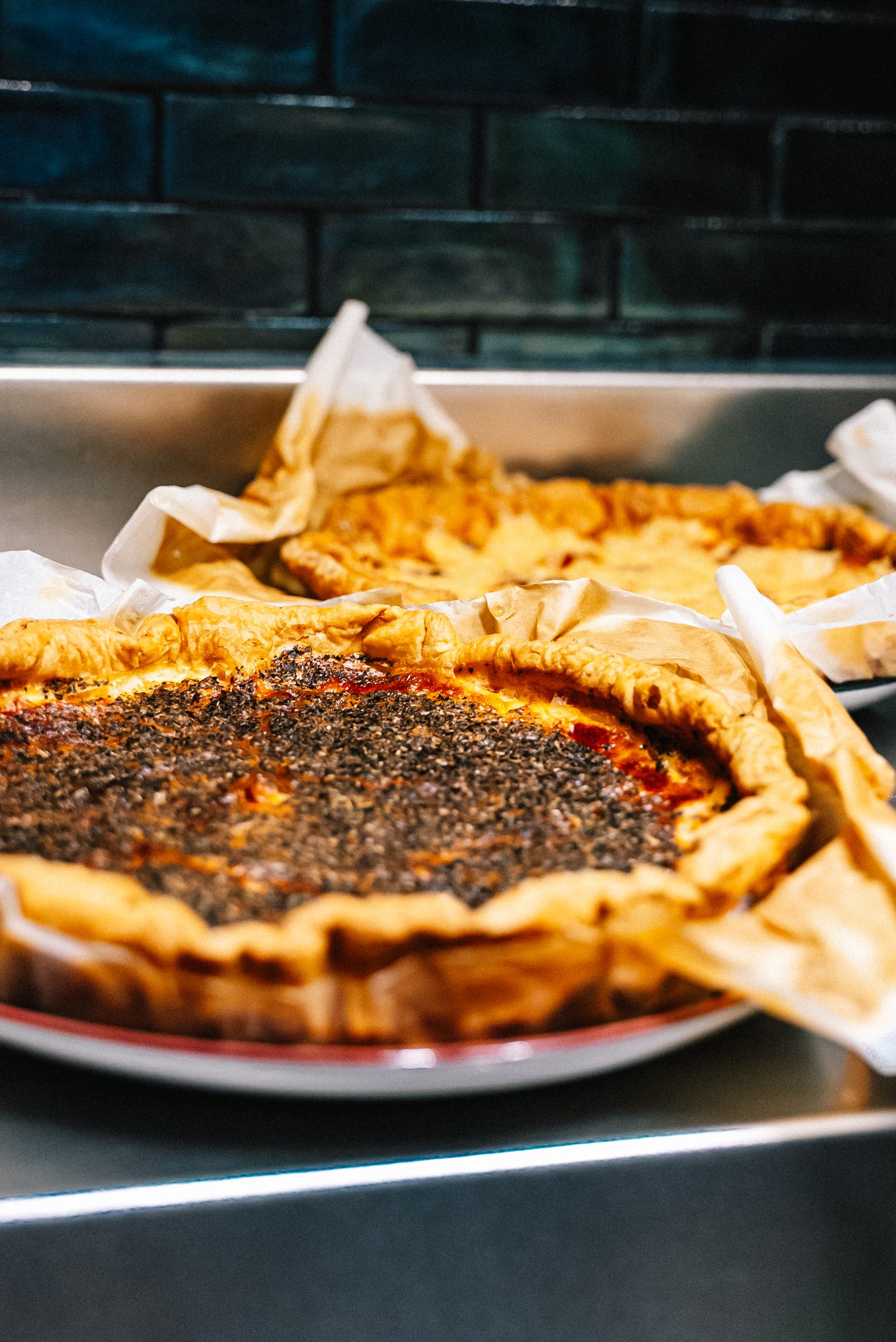 Golden quiche just out of the oven.